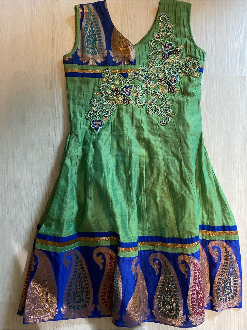 India Boutique Green and Blue Embellished Midi Dress
